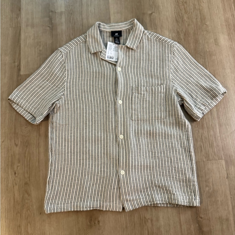 H&M Beige and White Striped Casual Shirt